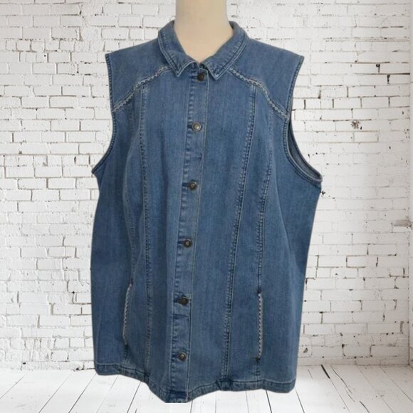 Vintage Liz & Me Signature Blue Jean Vest Embroidered - Picture 1 of 8